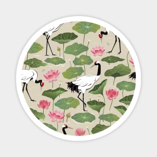 Japanese cranes and lotus flowers Magnet